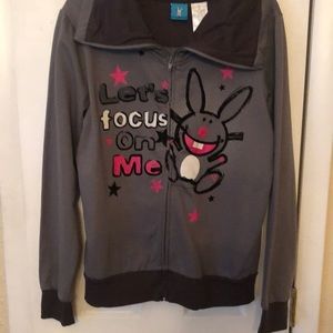 Jacket juniors size XL (15-17) It's Happy Bunny zipper Jerry Leigh 61% cotton